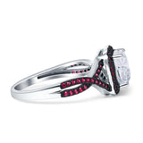 Halo Cushion Infinity Twist Side Stone Simulated Ruby CZ Engagement Ring Cubic Zirconia 925 Sterling Silver