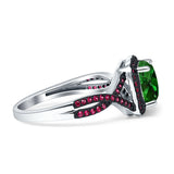 Halo Cushion Infinity Twist Side Stone Simulated Ruby CZ Engagement Ring Cubic Zirconia 925 Sterling Silver