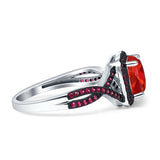 Halo Cushion Infinity Twist Side Stone Simulated Ruby CZ Engagement Ring Cubic Zirconia 925 Sterling Silver