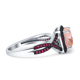 Halo Cushion Infinity Twist Side Stone Simulated Ruby CZ Engagement Ring Cubic Zirconia 925 Sterling Silver