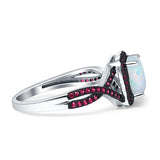 Halo Cushion Infinity Twist Side Stone Simulated Ruby CZ Engagement Ring Cubic Zirconia 925 Sterling Silver