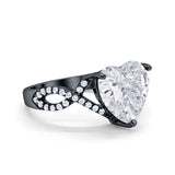 Large Infinity Heart Art Deco Promise Twisted Shank Wedding Engagement Ring Simulated Cubic Zirconia 925 Sterling Silver