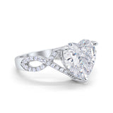 Large Infinity Heart Art Deco Promise Twisted Shank Wedding Engagement Ring Simulated Cubic Zirconia 925 Sterling Silver
