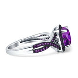 Halo Cushion Infinity Twist Side Stone Simulated Amethyst CZ Engagement Ring Cubic Zirconia 925 Sterling Silver