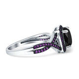Halo Cushion Infinity Twist Side Stone Simulated Amethyst CZ Engagement Ring Cubic Zirconia 925 Sterling Silver