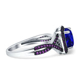 Halo Cushion Infinity Twist Side Stone Simulated Amethyst CZ Engagement Ring Cubic Zirconia 925 Sterling Silver
