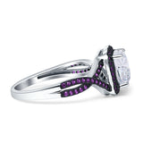 Halo Cushion Infinity Twist Side Stone Simulated Amethyst CZ Engagement Ring Cubic Zirconia 925 Sterling Silver