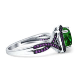 Halo Cushion Infinity Twist Side Stone Simulated Amethyst CZ Engagement Ring Cubic Zirconia 925 Sterling Silver