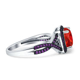 Halo Cushion Infinity Twist Side Stone Simulated Amethyst CZ Engagement Ring Cubic Zirconia 925 Sterling Silver
