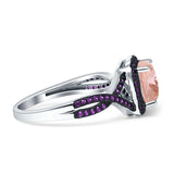 Halo Cushion Infinity Twist Side Stone Simulated Amethyst CZ Engagement Ring Cubic Zirconia 925 Sterling Silver