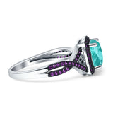 Halo Cushion Infinity Twist Side Stone Simulated Amethyst CZ Engagement Ring Cubic Zirconia 925 Sterling Silver