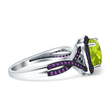 Halo Cushion Infinity Twist Side Stone Simulated Amethyst CZ Engagement Ring Cubic Zirconia 925 Sterling Silver