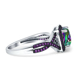 Halo Cushion Infinity Twist Side Stone Simulated Amethyst CZ Engagement Ring Cubic Zirconia 925 Sterling Silver