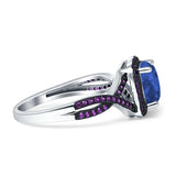Halo Cushion Infinity Twist Side Stone Simulated Amethyst CZ Engagement Ring Cubic Zirconia 925 Sterling Silver