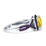 Halo Cushion Infinity Twist Side Stone Simulated Amethyst CZ Engagement Ring Cubic Zirconia 925 Sterling Silver