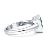 Bezel Set 9mmx7mm Emerald Engagement Ring Cubic Zirconia 925 Sterling Silver