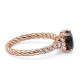 Twisted Rope Hidden Halo Oval Engagement Ring Cubic Zirconia 925 Sterling Silver