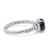 Twisted Rope Hidden Halo Oval Engagement Ring Cubic Zirconia 925 Sterling Silver