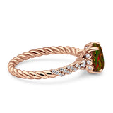 Twisted Rope Hidden Halo Oval Engagement Ring Cubic Zirconia 925 Sterling Silver