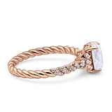 Twisted Rope Hidden Halo Oval Engagement Ring Cubic Zirconia 925 Sterling Silver
