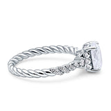 Twisted Rope Hidden Halo Oval Engagement Ring Cubic Zirconia 925 Sterling Silver