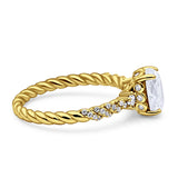 Twisted Rope Hidden Halo Oval Engagement Ring Cubic Zirconia 925 Sterling Silver