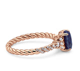 Hidden Halo Twisted Rope Oval Lab Alexandrite Engagement Ring