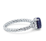 Hidden Halo Twisted Rope Oval Lab Alexandrite Engagement Ring