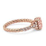 Twisted Rope Hidden Halo Oval Engagement Ring Cubic Zirconia 925 Sterling Silver