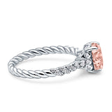 Twisted Rope Hidden Halo Oval Engagement Ring Cubic Zirconia 925 Sterling Silver