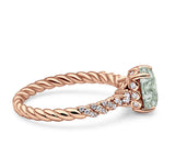 Hidden Halo Twisted Rope Oval Natural Green Amethyst Prasiolite Engagement Ring