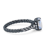 Hidden Halo Twisted Rope Oval Natural Moonstone Engagement Ring