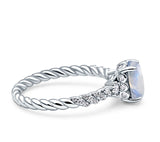 Hidden Halo Twisted Rope Oval Natural Moonstone Engagement Ring
