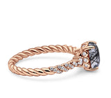 Hidden Halo Twisted Rope Oval Natural Rutilated Quartz Engagement Ring