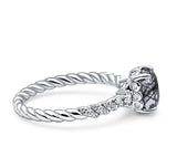 Hidden Halo Twisted Rope Oval Natural Rutilated Quartz Engagement Ring