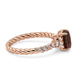 Hidden Halo Twisted Rope Oval Natural Chocolate Brown Smoky Quartz Engagement Ring
