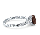 Hidden Halo Twisted Rope Oval Natural Chocolate Brown Smoky Quartz Engagement Ring