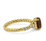 Hidden Halo Twisted Rope Oval Natural Chocolate Brown Smoky Quartz Engagement Ring