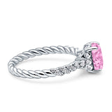 Twisted Rope Hidden Halo Oval Engagement Ring Cubic Zirconia 925 Sterling Silver