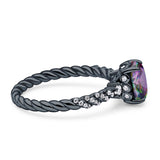 Twisted Rope Hidden Halo Oval Engagement Ring Cubic Zirconia 925 Sterling Silver