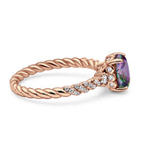 Twisted Rope Hidden Halo Oval Engagement Ring Cubic Zirconia 925 Sterling Silver