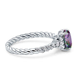Twisted Rope Hidden Halo Oval Engagement Ring Cubic Zirconia 925 Sterling Silver