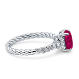 Twisted Rope Hidden Halo Oval Engagement Ring Cubic Zirconia 925 Sterling Silver
