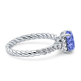 Twisted Rope Hidden Halo Oval Engagement Ring Cubic Zirconia 925 Sterling Silver