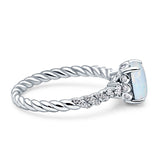 Twisted Rope Hidden Halo Oval Engagement Ring Cubic Zirconia 925 Sterling Silver