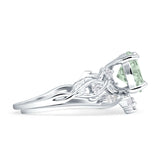 Two Piece Pear Teardrop Natural Green Amethyst Prasiolite Bridal Ring 925 Sterling Silver