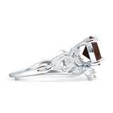 Two Piece Pear Teardrop Natural Chocolate Smoky Quartz Bridal Ring 925 Sterling Silver