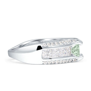 Round Engagement Ring Vintage Style Natural Green Amethyst Prasiolite 925 Sterling Silver