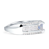 Round Engagement Ring Vintage Style Natural Moonstone 925 Sterling Silver