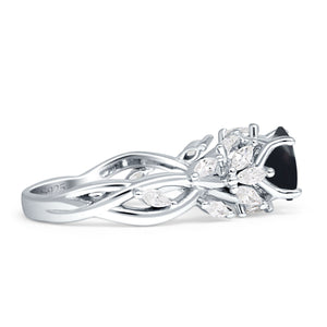 Round Infinity Marquise Vintage Style Floral Ring Natural Black Onyx 925 Sterling Silver